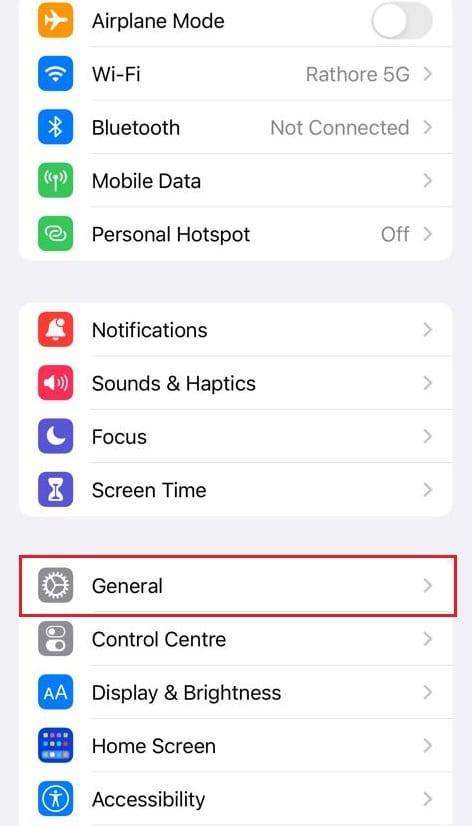 Tap on General in Iphone settings