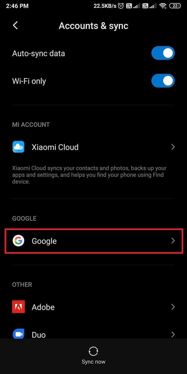Tap on Google to access your account. 