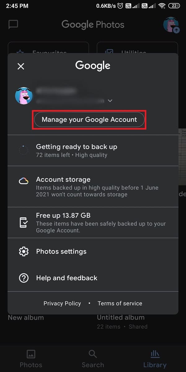 Tap on Manage your Google account.