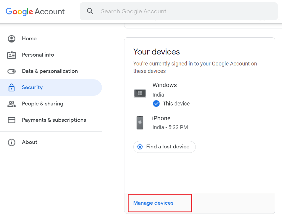 Tap on Mange Devices button under ‘Your device’ section