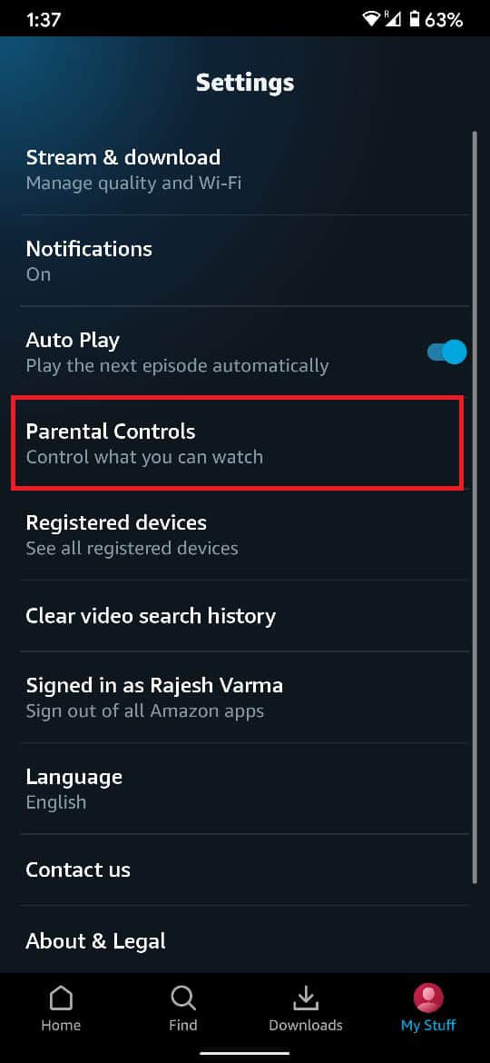 Tap on Parental Controls to continue. | How to set up Amazon Prime Video PIN