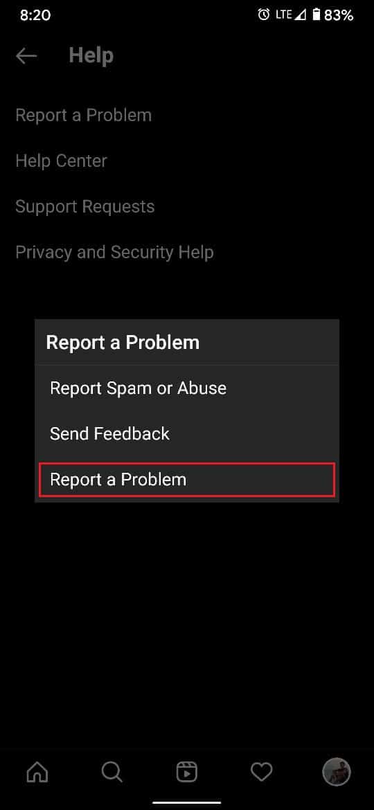Tap on Report a problem again