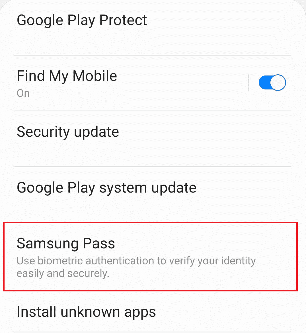 Bakstelėkite Samsung Pass |