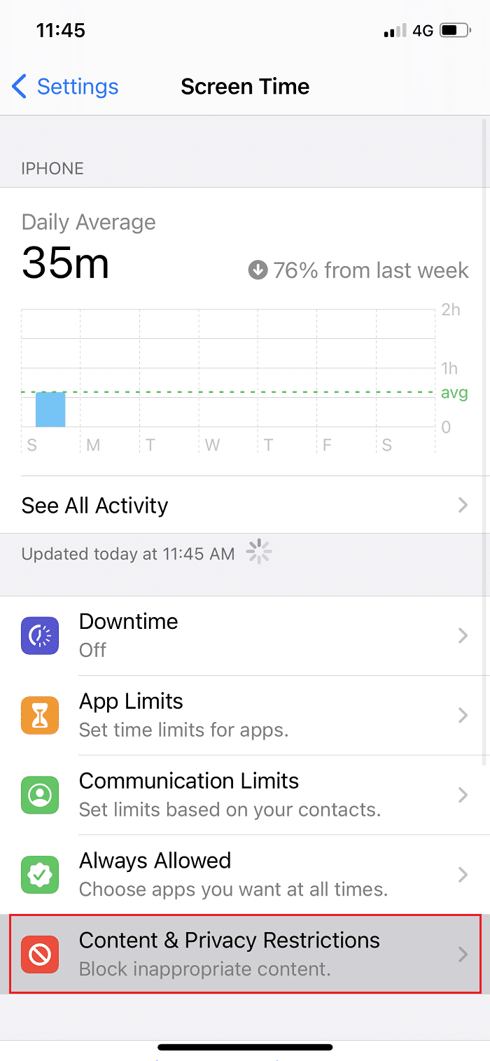 Tap on Screen Time then tap on Content & Privacy Restrictions