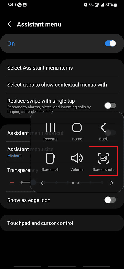 Tap on Screenshots to take screenshots as many times as you want