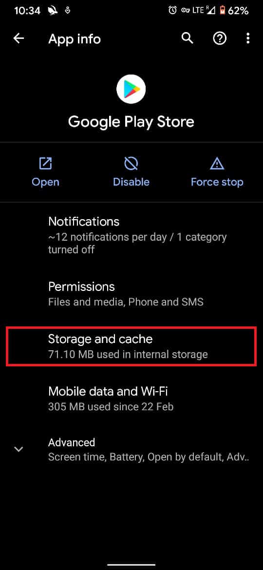 Nhấn vào Lưu trữ và bộ đệm | Cách tải xuống ứng dụng Android không khả dụng ở quốc gia của bạn