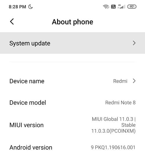 Tap on System Update under About phone