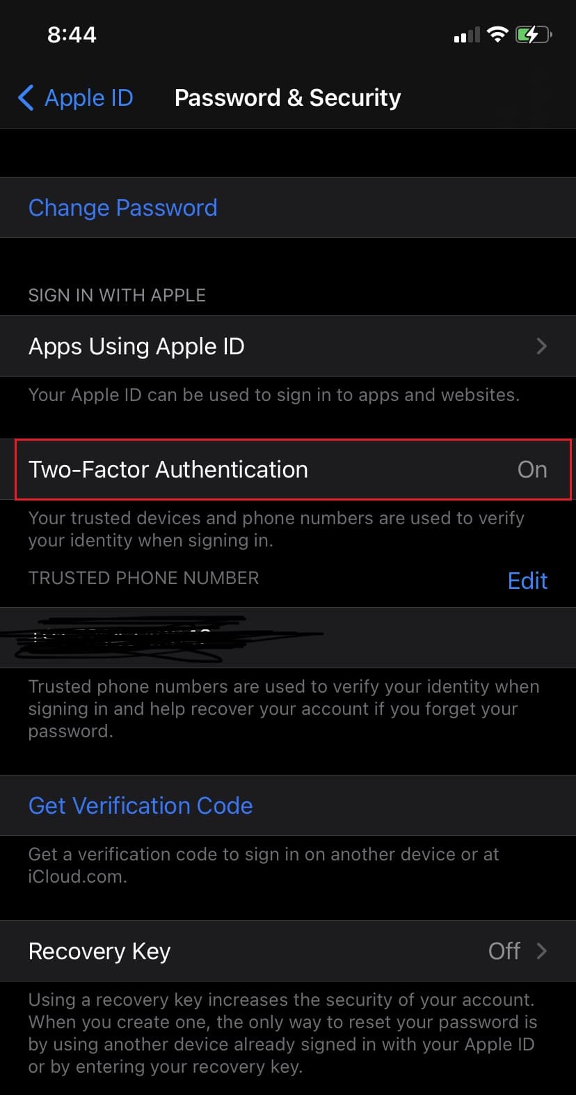 Tap on Turn On Two-Factor Authentication | Apple Two Factor Authentication