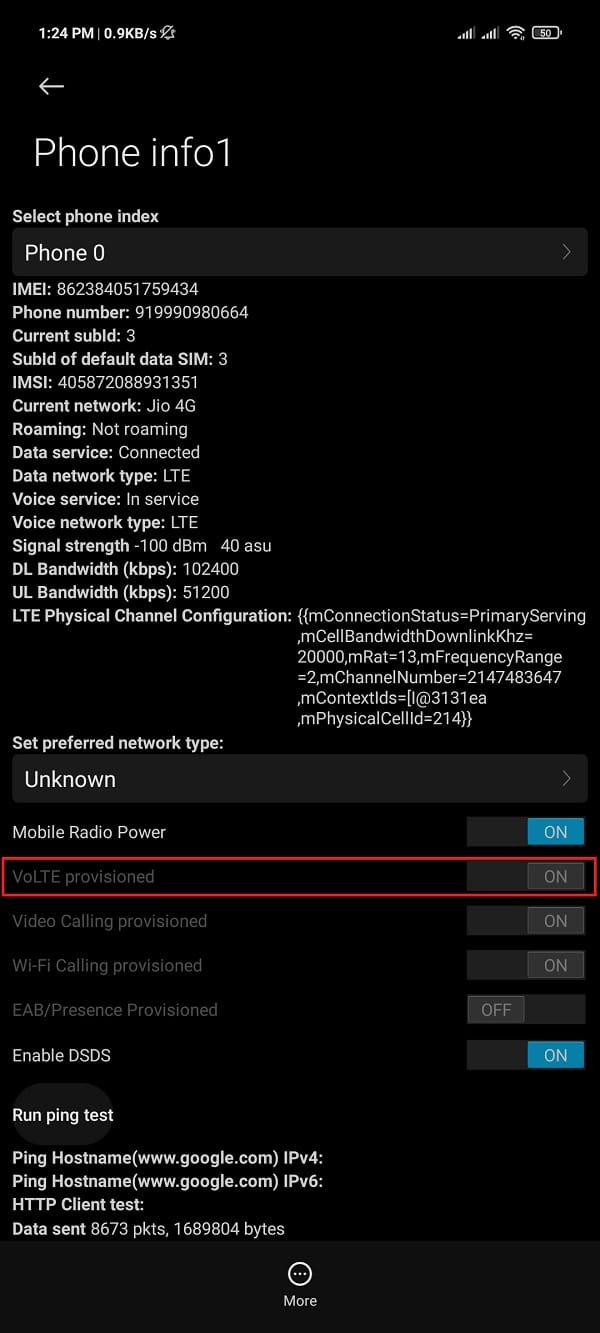 Tap on 'Turn on VoLTE provision flag.'