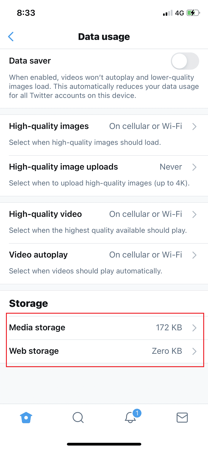 Tap on Web Storage under the Storage section