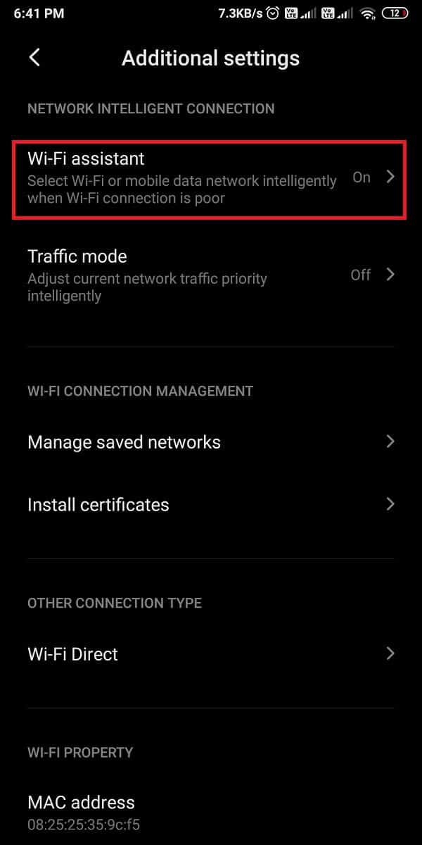 Tap on Wi-Fi assistant or Smart network switch. | Fix Mobile Hotspot not working on Android