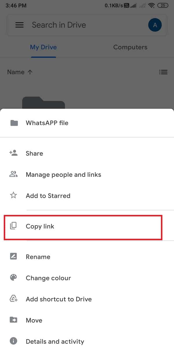 Tap on 'copy link' to copy the link of the folder
