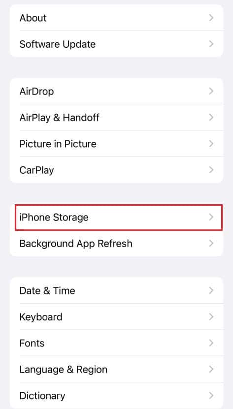 Tinya pane iPhone Storage.