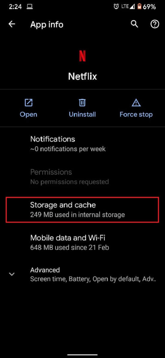 Tap on storage and cache | Fix Chromecast Source Not Supported