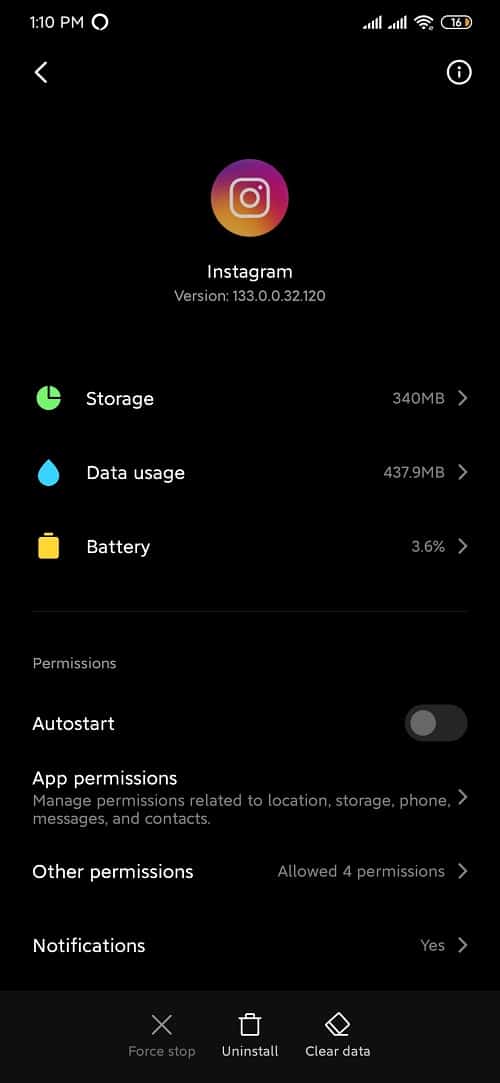 Tap on storage under app details