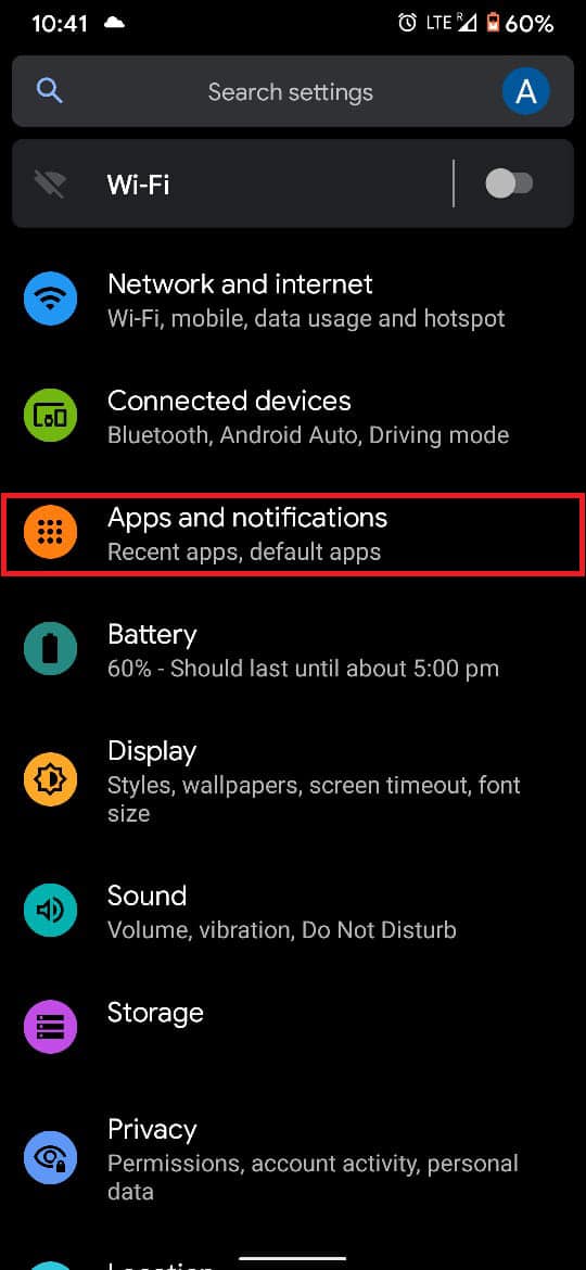 Appuyez sur l'option « Applications et notifications » | Comment télécharger des applications Android non disponibles dans votre pays