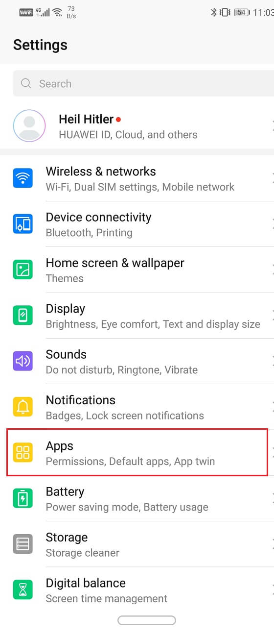 Tap on the Apps option | Fix Insufficient Storage Available Error on Android