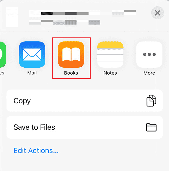 Tap on the Books option to save the PDF file on the Books app