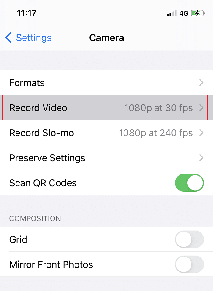 Tap on the Camera then tap on Record Video