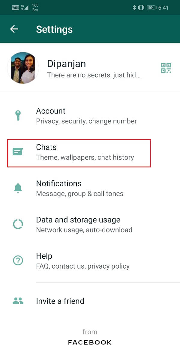 Tap on the Chats option