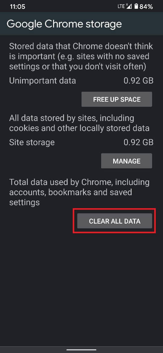 Tap on the Clear All Data