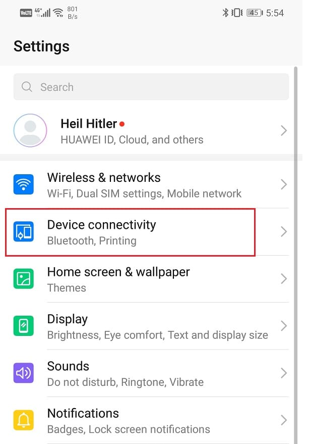 Tap on the Device and connectivity option