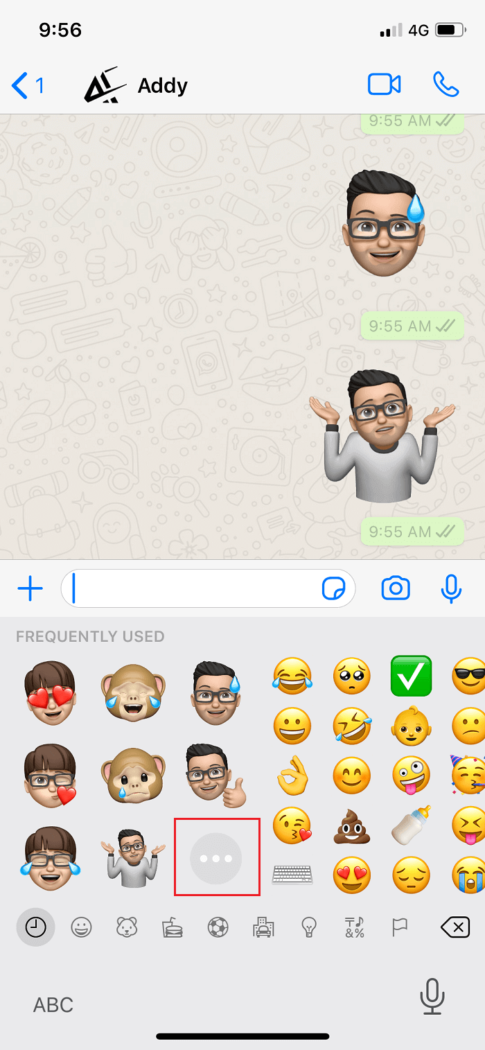 Tap on the Emoji Icon located on the keyboard and select the Three Dots