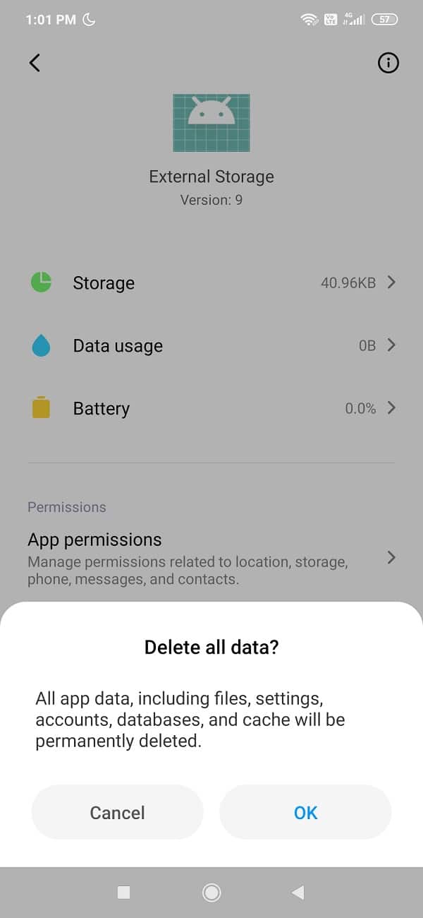 Tap on the External Storage then press the delete button for cache and data