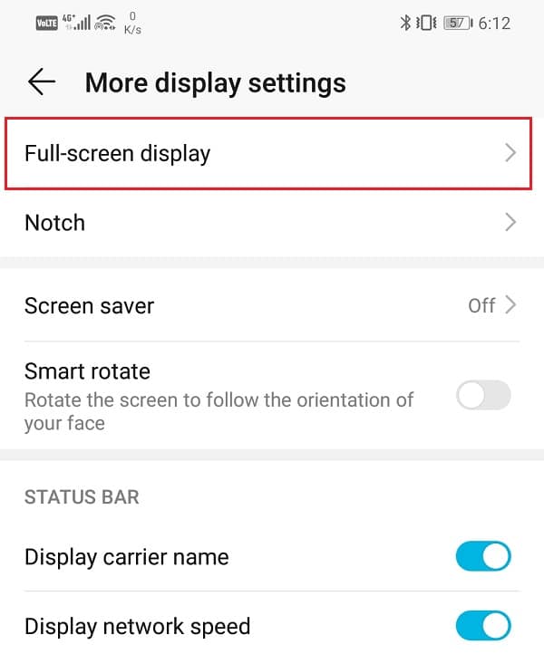 Tap on the Full-screen display option