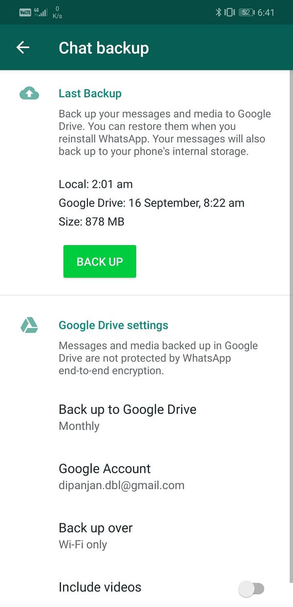 Tap on the Google Account option | Transfer WhatsApp chats to new Phone