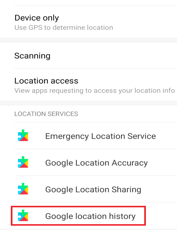 Tap on the Google location history option
