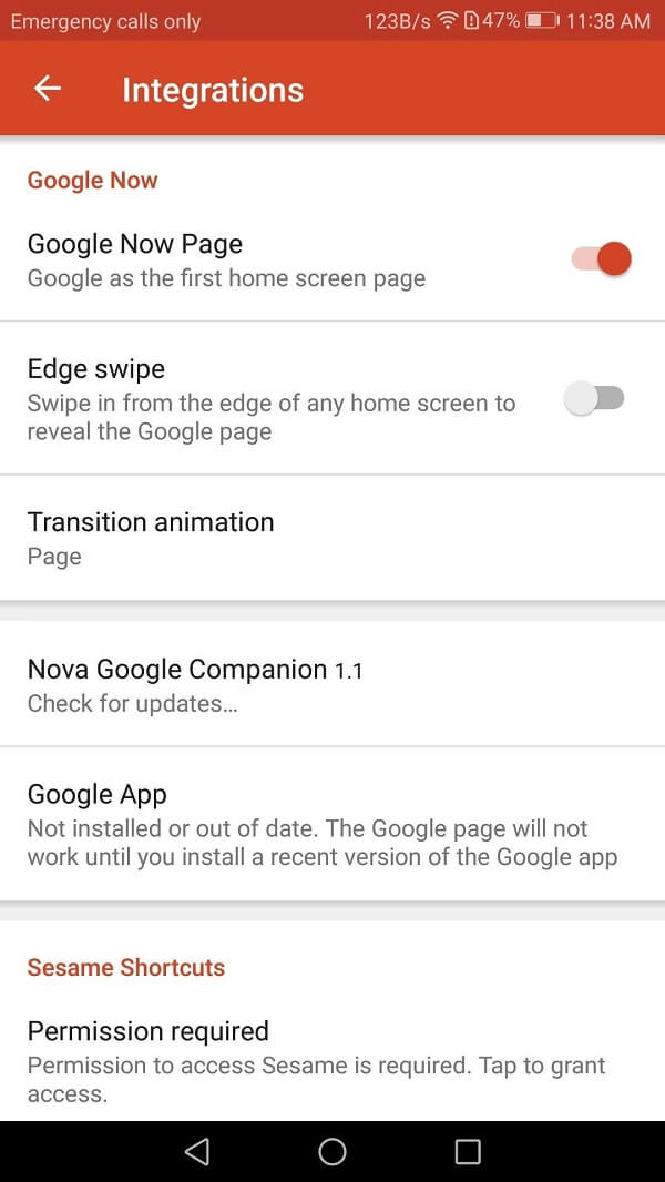 Tap on the Integrations option | Enable Google Feed in Nova Launcher
