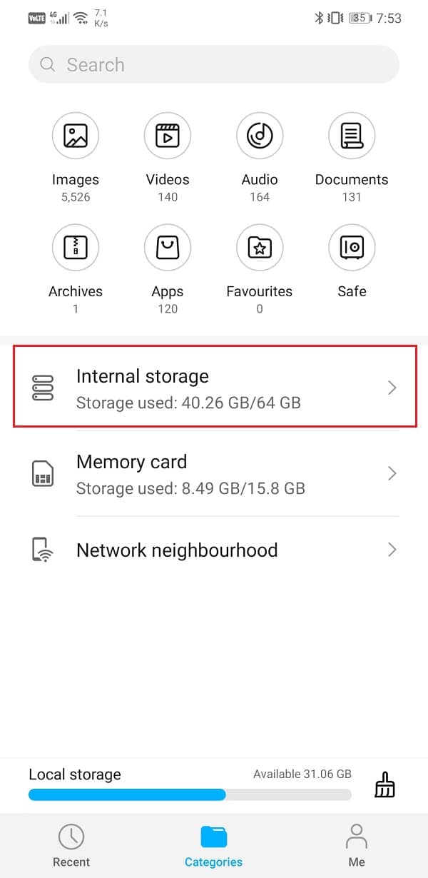 Tap on the Internal Storage option