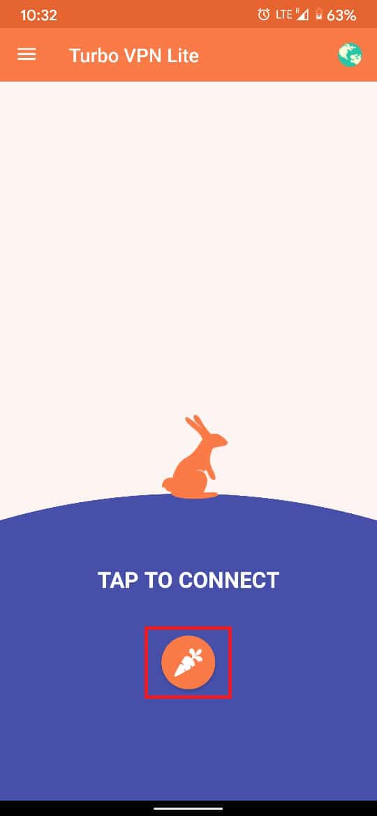 Tap on the Orange Carrot button to connect to a VPN