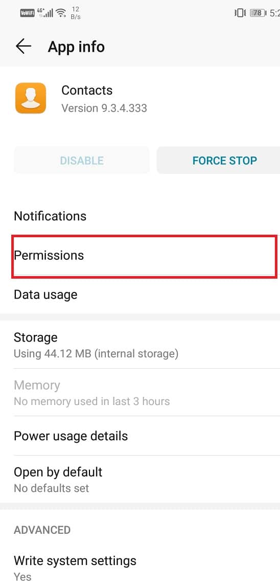 Tap on the Permissions option