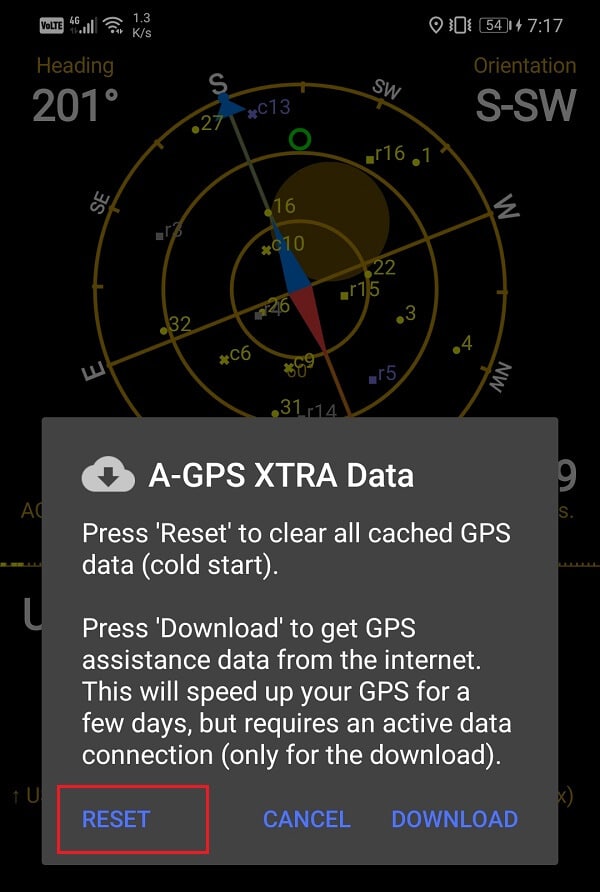 Tap on the Reset button | How to Improve GPS Accuracy on Android