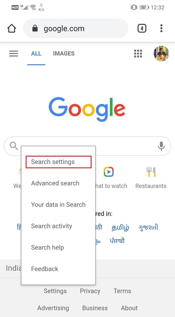 Tap on the Search activity option