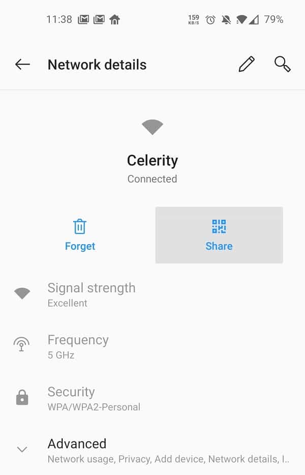 Tap on the Settings icon and then taken to the Network details page 