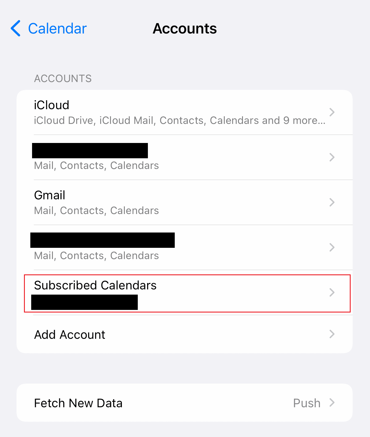 Tap on the Subscribed Calendars - spam account that sends the spam events on your Calendar app