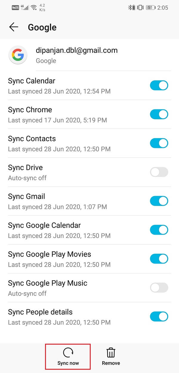 Tap on the Sync now button