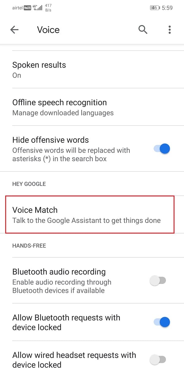 Tap on the Voice Match option