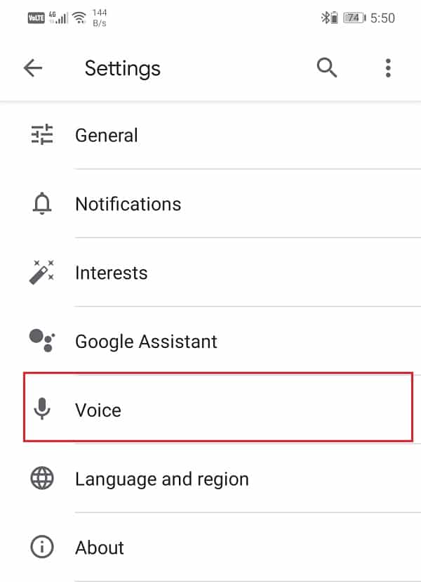 Tap on the Voice option