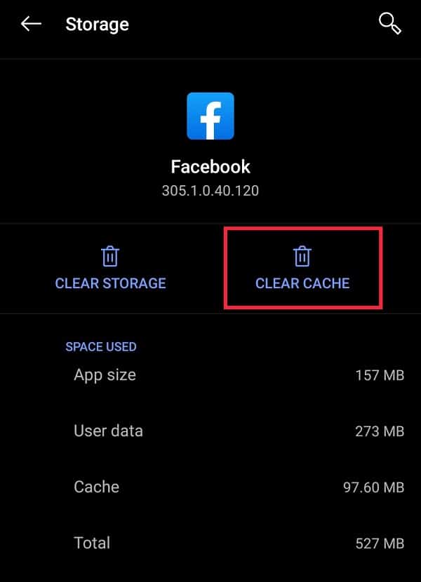 Tap on the button labeled ‘Clear Cache’.