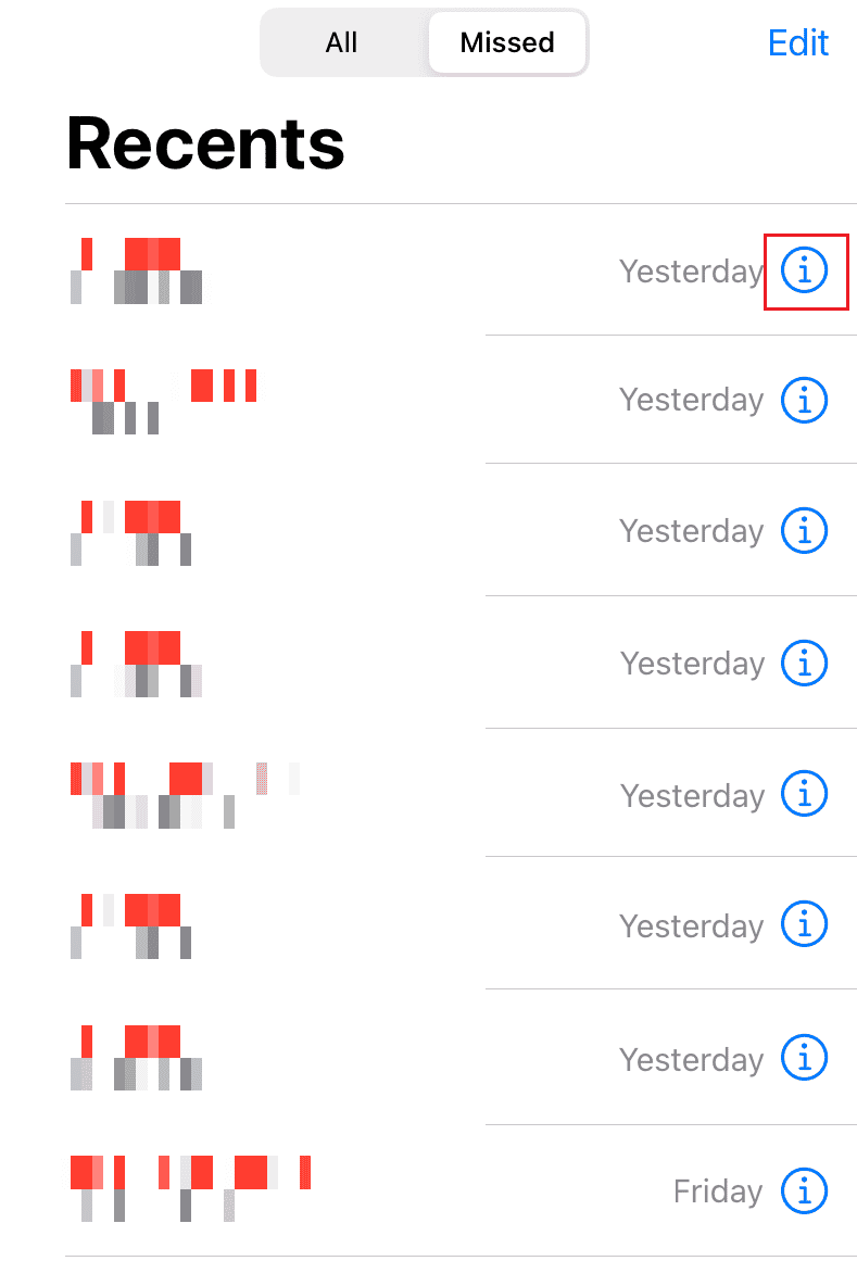 Tap on the info icon next to the desired contact to see the entire call history with that specific contact | How to Go Back Further in Call History on iPhone