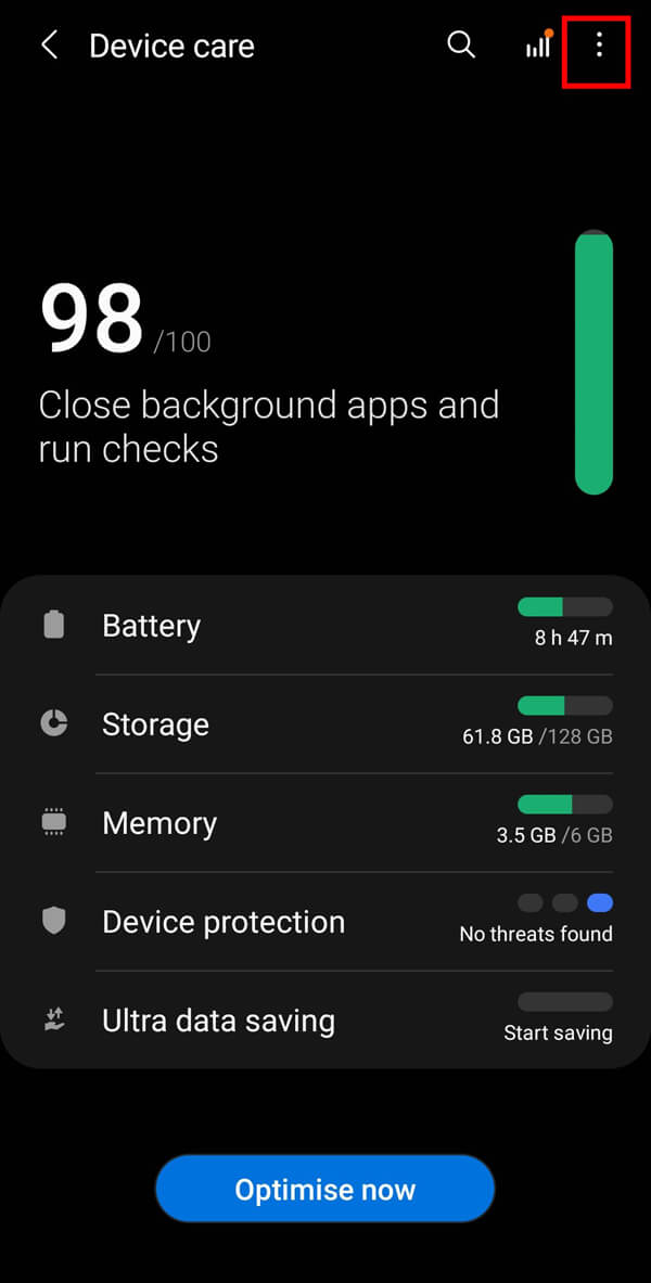 Tap on the “three-dotted” menu on the top right corner of your screen | How to Free up Internal Storage on Android devices