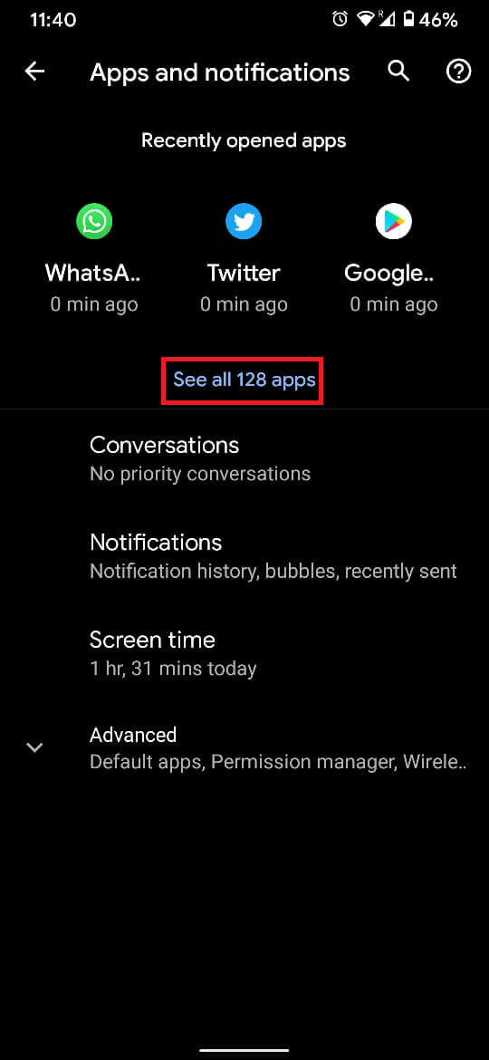 Tap on the ‘See all apps’ option. | Fix Android Phone Can't Make Or Receive Calls