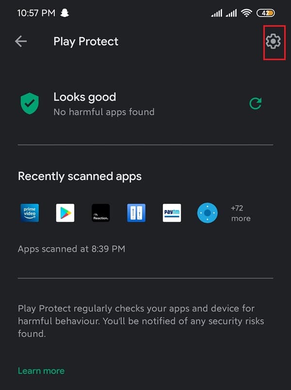 Tap on the “settings” icon present at the top right corner of the screen | Fix Application not installed error on Android