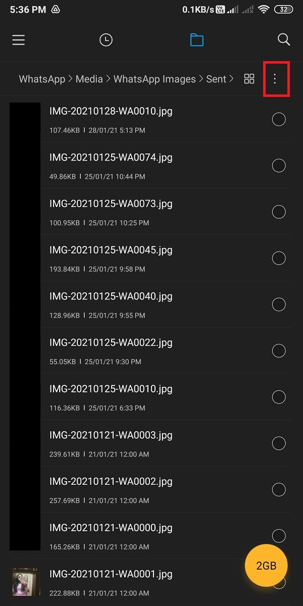 Tap on three vertical dots at the top right. | Fix Whatsapp Images Not Showing In Gallery