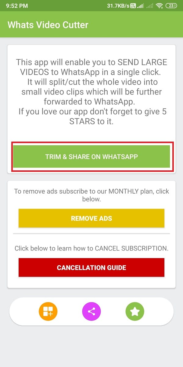 Tap on 'trim and share on WhatsApp.'