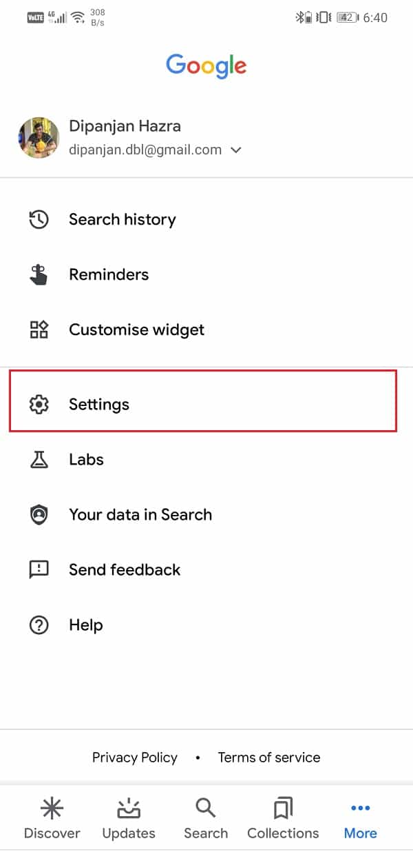 Tap on your profile picture and select the Settings option